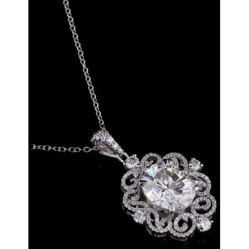 Oval Cut Diamond Halo Pendant Necklace
