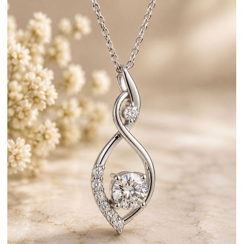 Solid Gold Round Lab Grown Diamond Charm Pendant