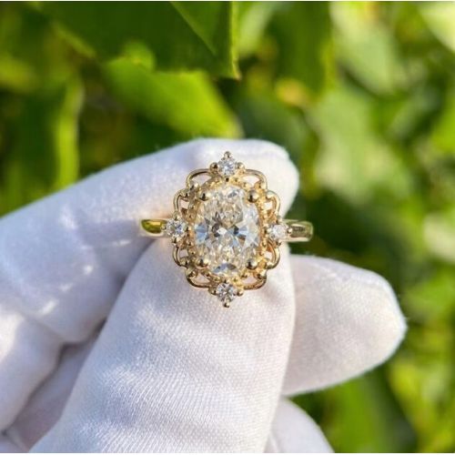 Vintage Inspired 2CT Oval IGI Certified Lab Grown Diamond Halo Ring