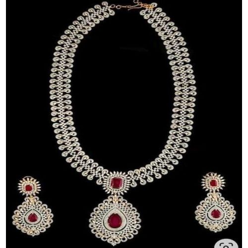 Real Diamond White Gold Long Necklace Set