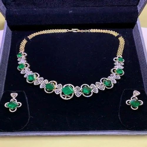 White and Green Wedding Diamond Necklace Set