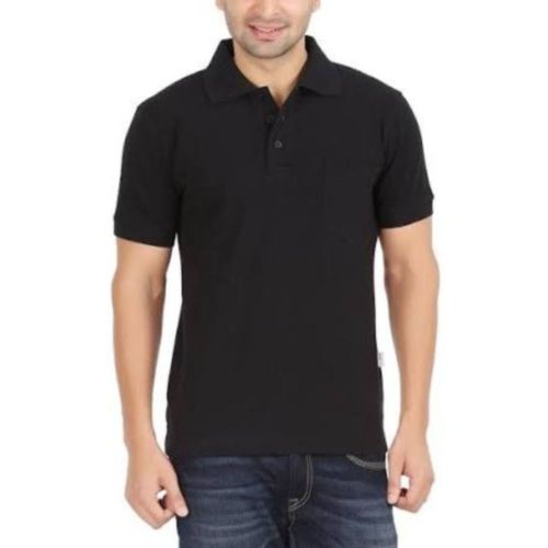 Mens Solid Black Polo Collar T-Shirt
