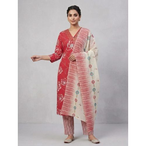 Ladies Coral Bloom Cotton Suit Set