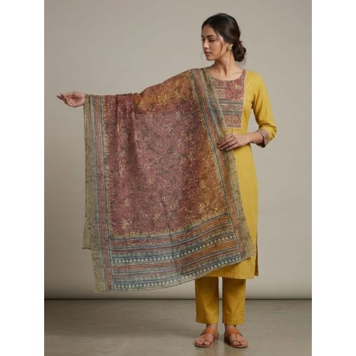 Ladies Mustard Printed Cotton Ethnic Suit