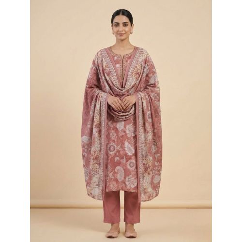 Ladies Rose Pink Printed Cotton Ethnic Suit