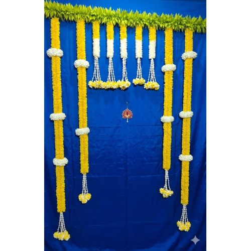 Decoration Set with Green Leaf Toran | Fabric Floral Wedding Backdrop Decoration | Traditional Door