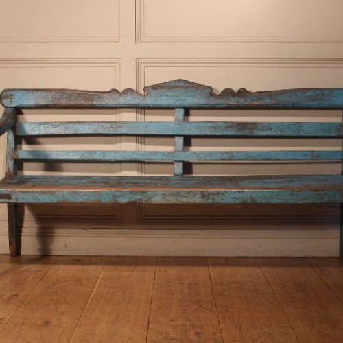 Distressed Blue Slat Backrest Bench