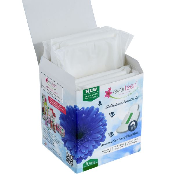 everteen premium 100% Cotton-Top Sanitary Napkins for Women (320mm) 8 pads - Anti-Bacterial