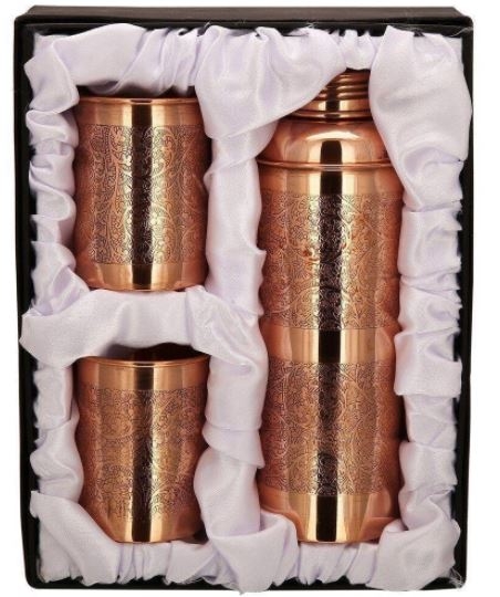 Etched Design Copper Bottle Set
