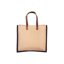 jute bag with leather handles monogrammed