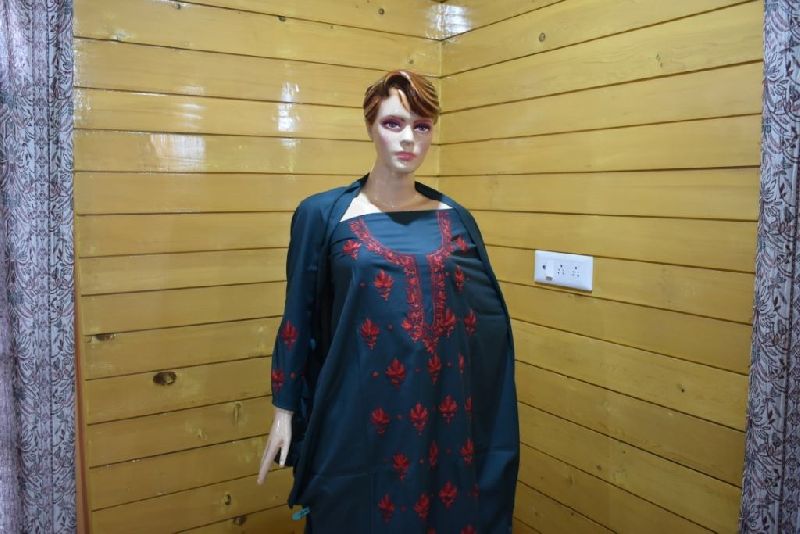 Blue Kashmiri Embroidered Unstitched Suit Fabric 03