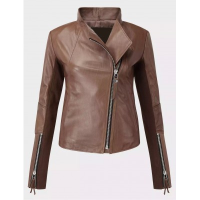 Ladies Brown Leather Jacket 02
