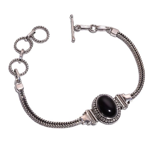 Black Onyx Gemstone Silver Bracelet