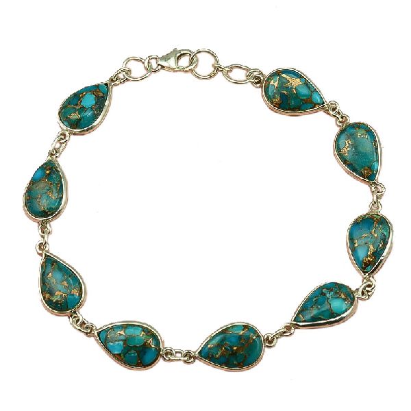 Blue Copper Turquosie Gemstone Silver Bracelet