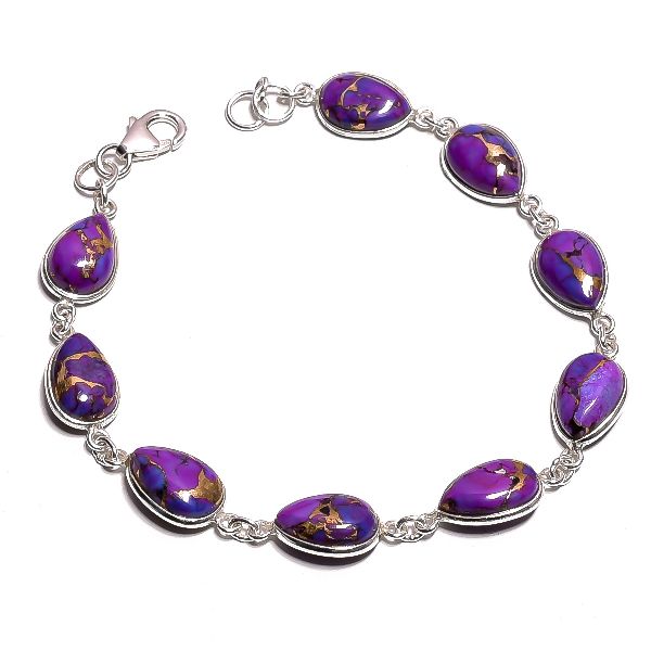 Purple Turquosie Gemstone Silver Bracelet