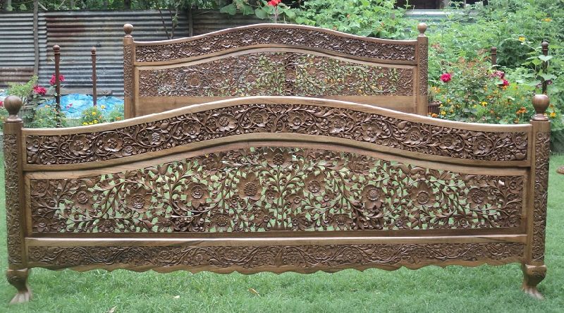 Carved Wooden Double Bed 01