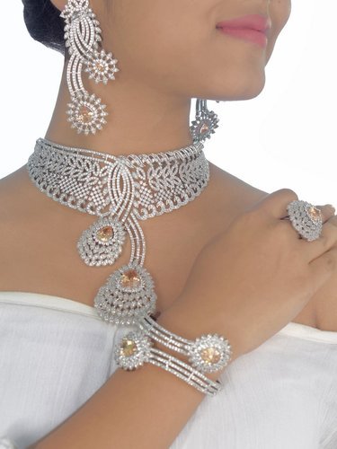 Silver Diamond Jewellery Set