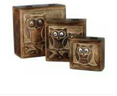 Wooden Square Owl Design Box