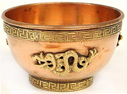 Dragon Design Copper Offering Bowl