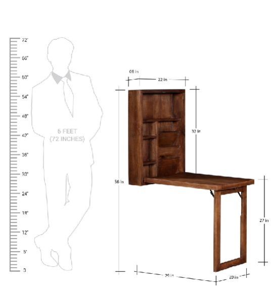 Mango Wood Wall Mounted Study Table