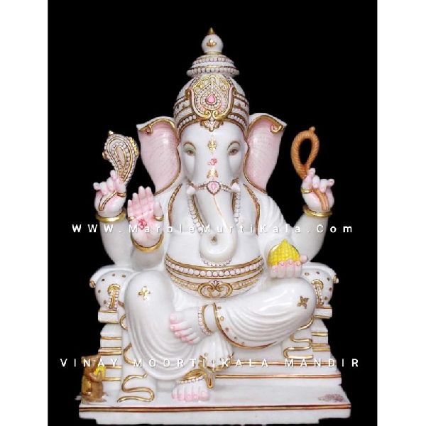 Marble Ganesh ji Sitting on Lotus