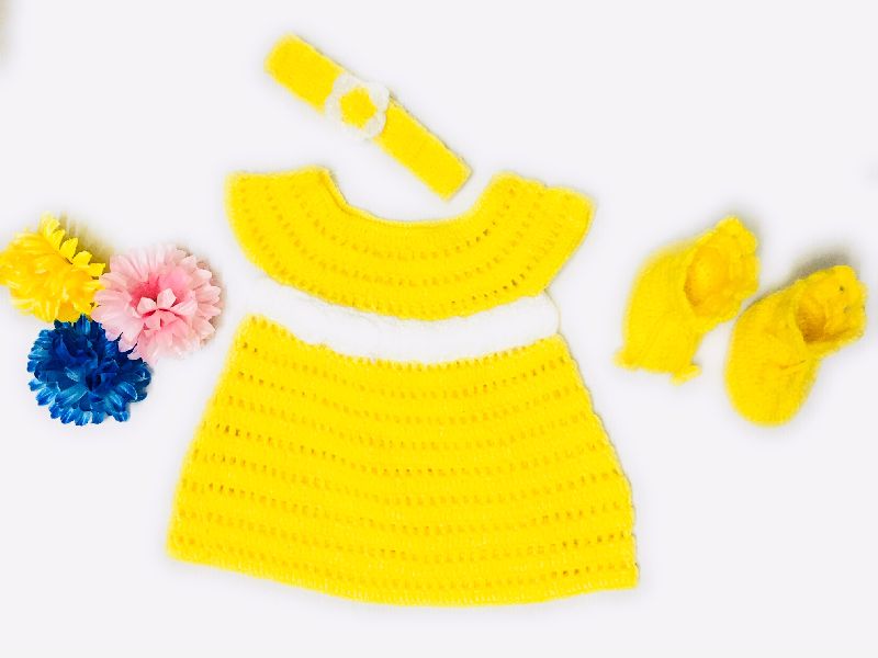 Crochet Baby Girl Frock Set with Booties