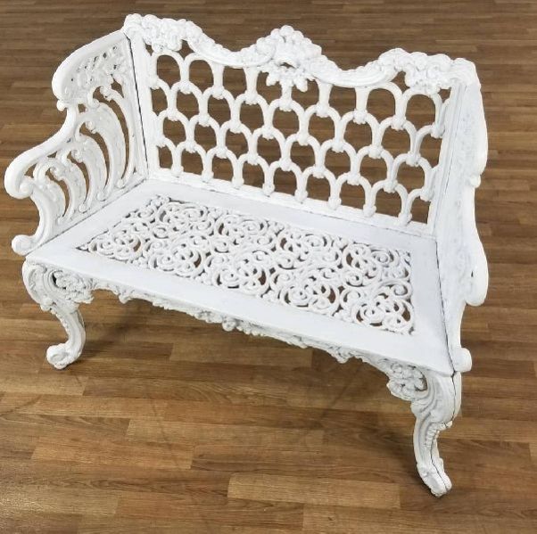 White Cast Iron Scrollwork Garden Bench