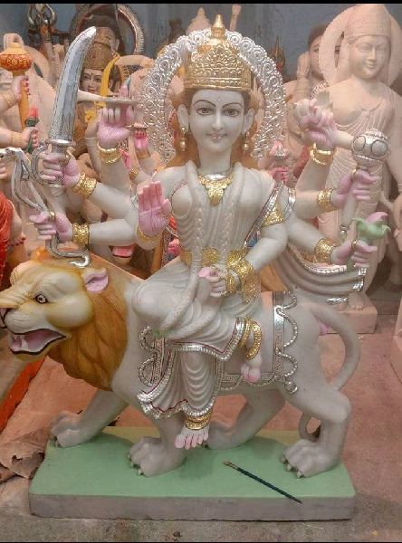 3.5 Feet White Marble Durga Maa Statue