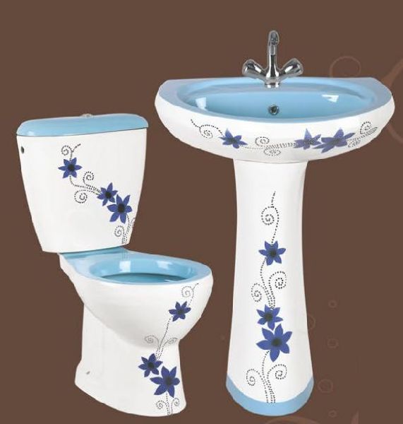 Blue Designer Pedestal Wash Basin