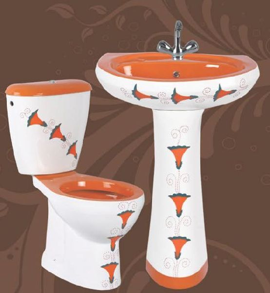 Orange Designer Pedestal Wash Basin