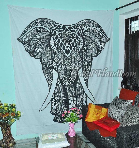 Elephant Black & White Cotton Wall Hanging Tapestry