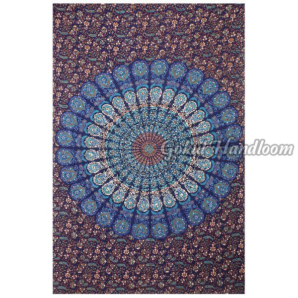 Blue Peacock Mandala Cotton Wall Hanging Tapestry