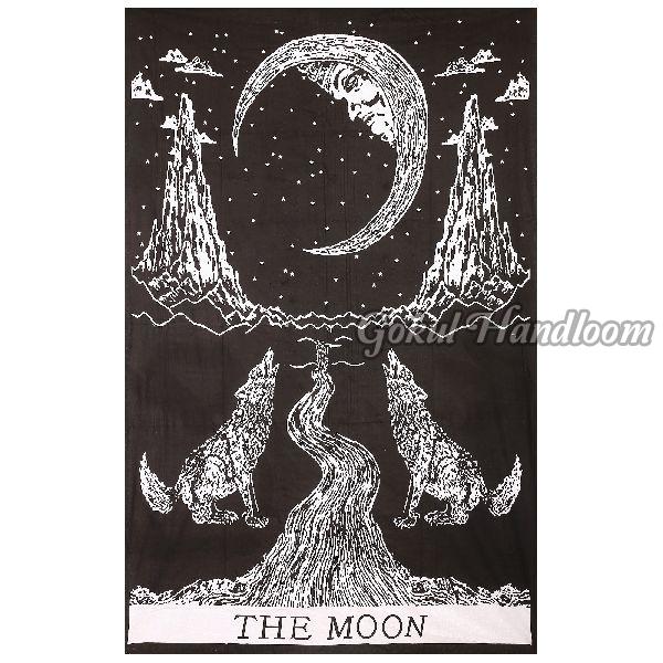 Crying Wolf of the Moon Cotton Wall Hanging Tapestry