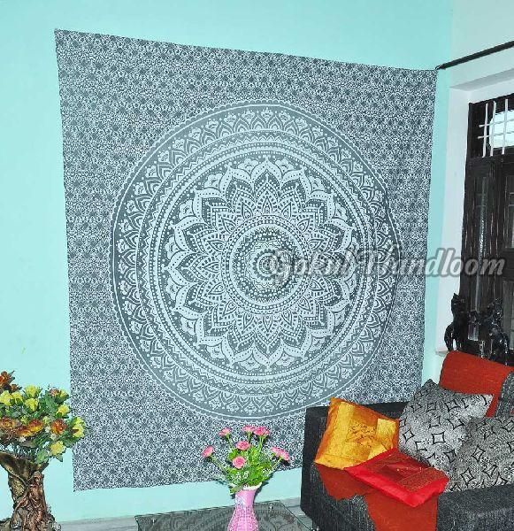 Gray Ombre Mandala Cotton Wall Hanging Tapestry
