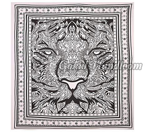 Leo Tiger Tapestry Black White Cotton Wall Hanging Tapestry