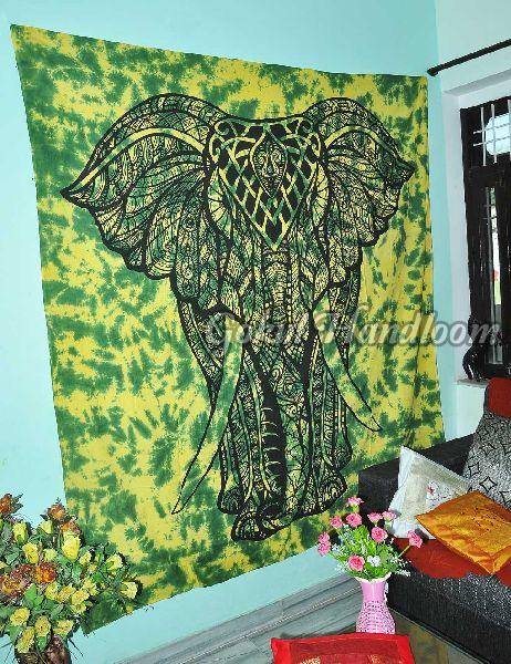 Multi Color Elephant Cotton Wall Hanging Tapestry
