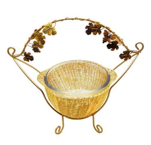 Handle Basket with Glass Bowl & Stand