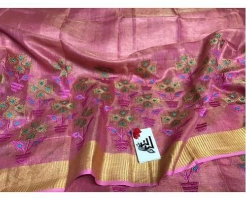 Designer Embroidered Linen Saree