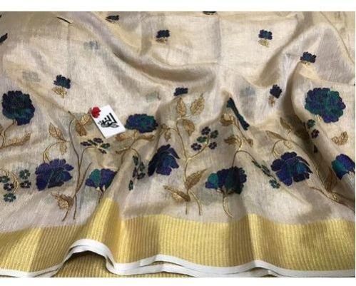 Golden Tissue Linen Saree