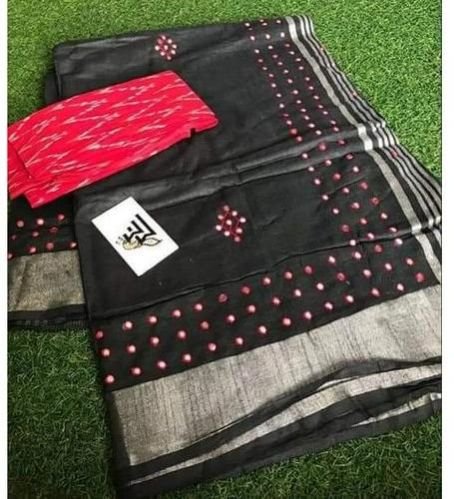 Mirror Work Linen Saree