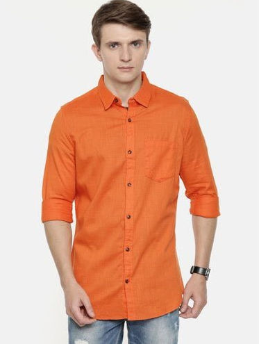 Mens Orange Cotton Shirts