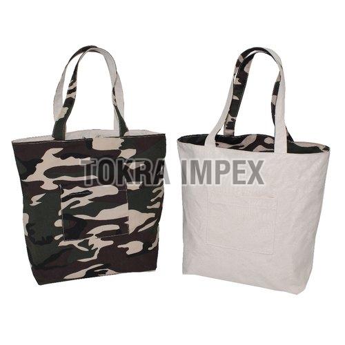 Canvas Reversible Shopping Bag with Self Handle