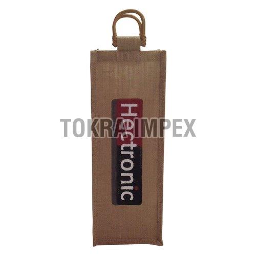 Customized Logo Print Jute Wine Bag With Cane Handle