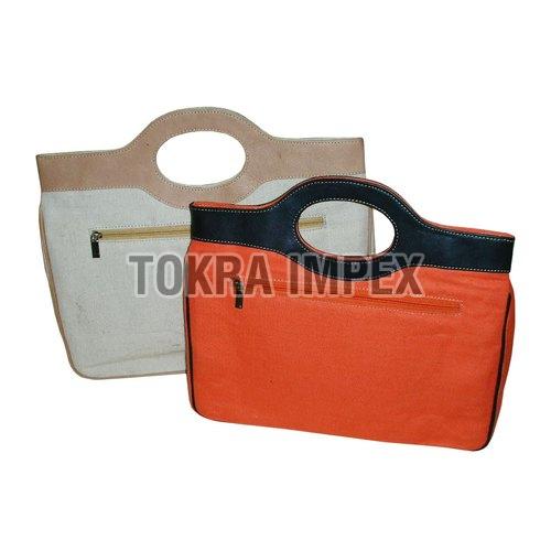 Juco Hand Bag with O Shape Leather Trimmed Handle