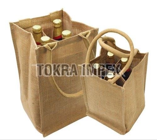 Jute Four Bottle Wine Bag with Inside  Separator