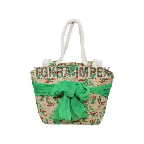 PP Laminated Jute Beach Bag with Twisted Rope Handle and Sarong