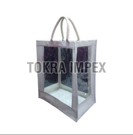 PP Laminated Jute Window Tote Bag With Padded Rope Handle