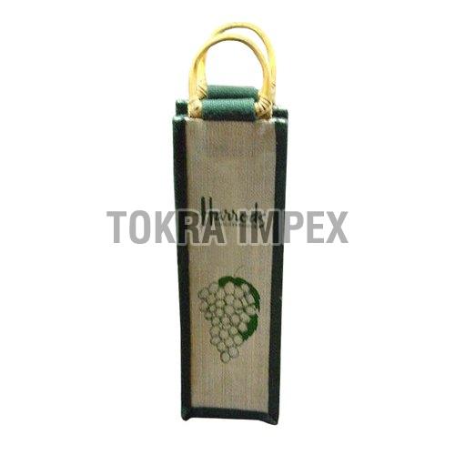 PP Laminated Jute Wine Bag with Wooden Cane Handle