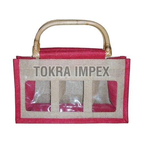 PP Laminated Jute Window Wine Bottle Bag