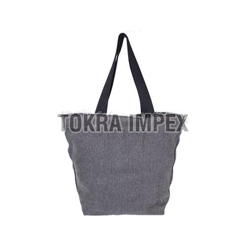Washed Denim Tote Bag With Web Handle